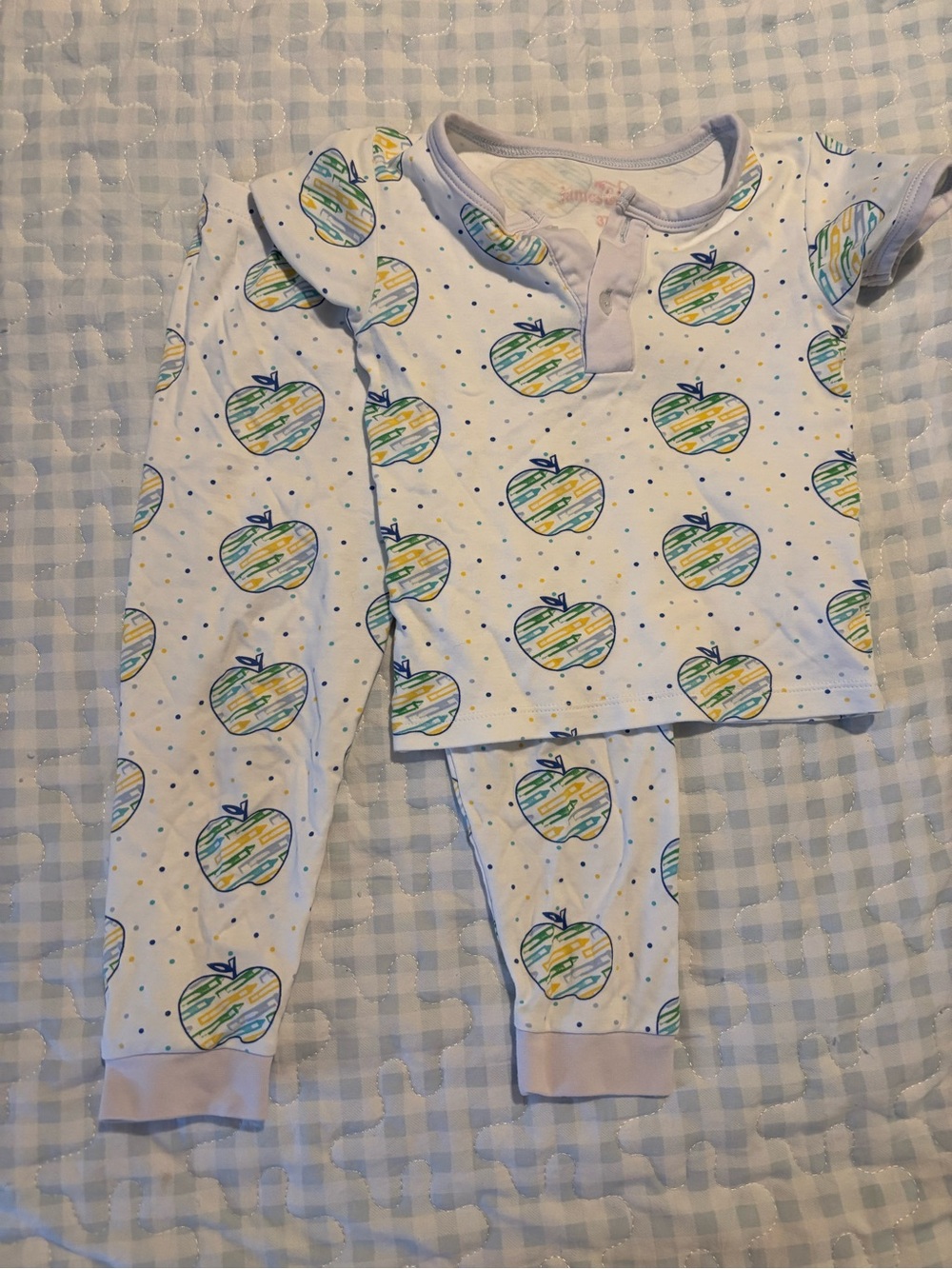 Toddler White Apple-Print Pajama Set with Pastel Accents